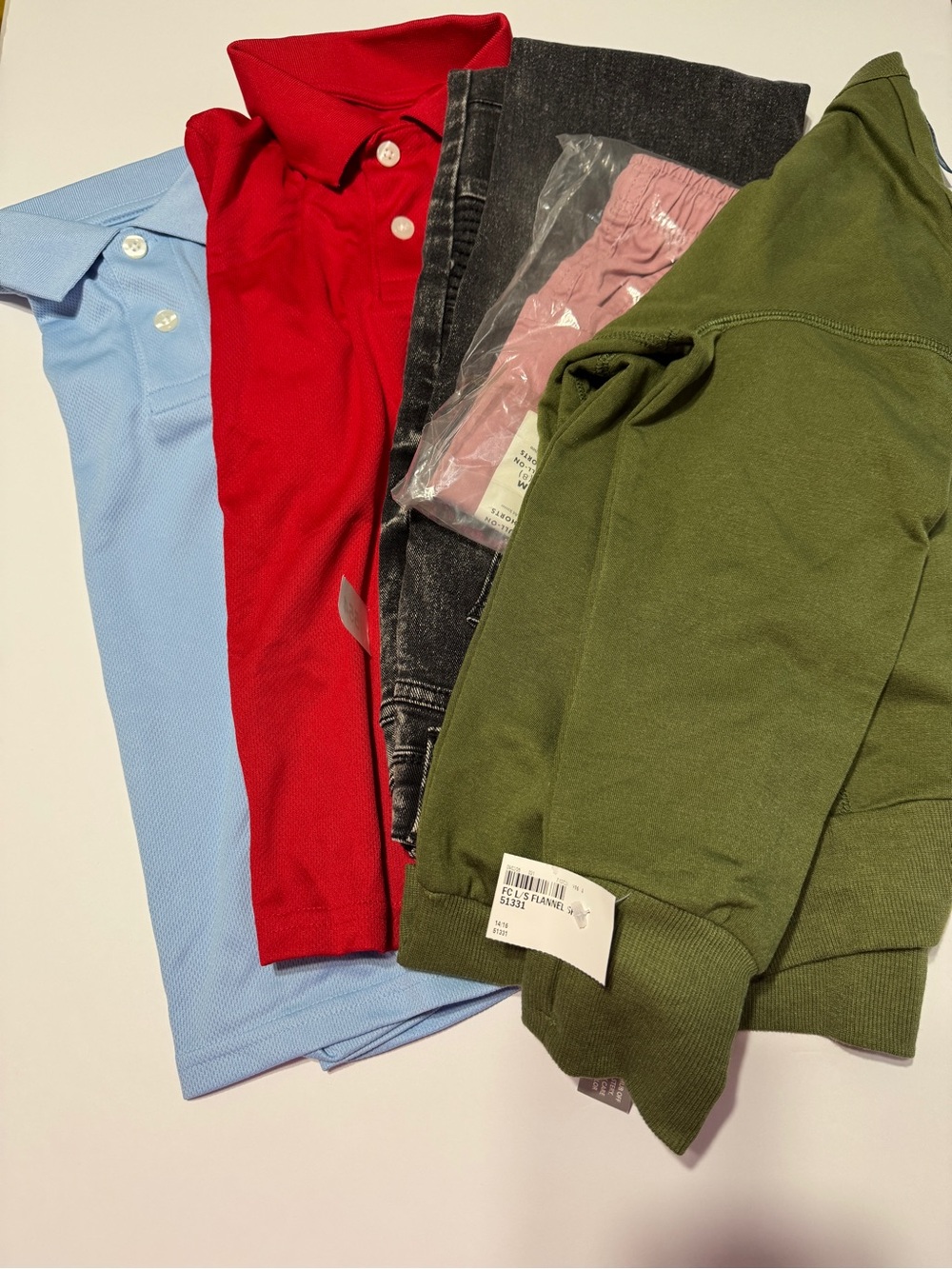 Mixed Brands Kids Polo Tops and Olive Sweatshirt with Jeans and Shorts